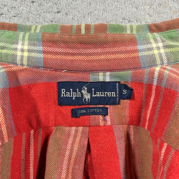 Vintage Ralph Lauren Shirt Mens Small Red Multi Plaid Flannel Logo Button Down - Picture 3 of 12